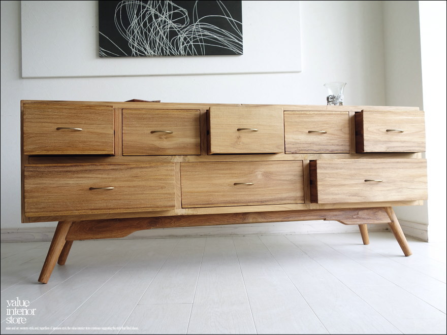 【チーク無垢材】◆ワイドチェスト◇雰囲気抜群◆程度良好！ チーク無垢材とラタンのランドリーチェスト G846XP サンフラワーラタン